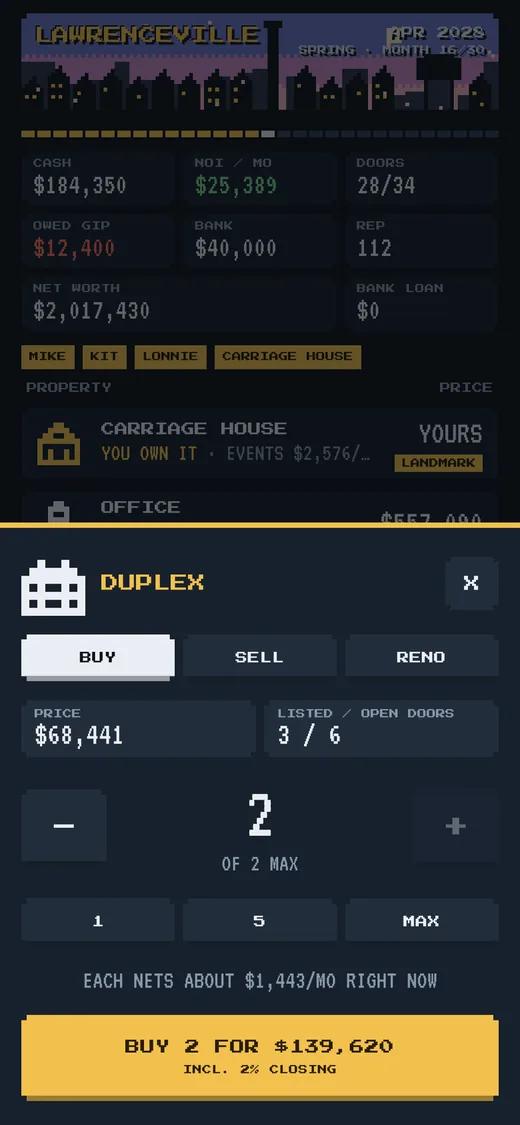 Buying two duplexes, with price, listings and closing costs