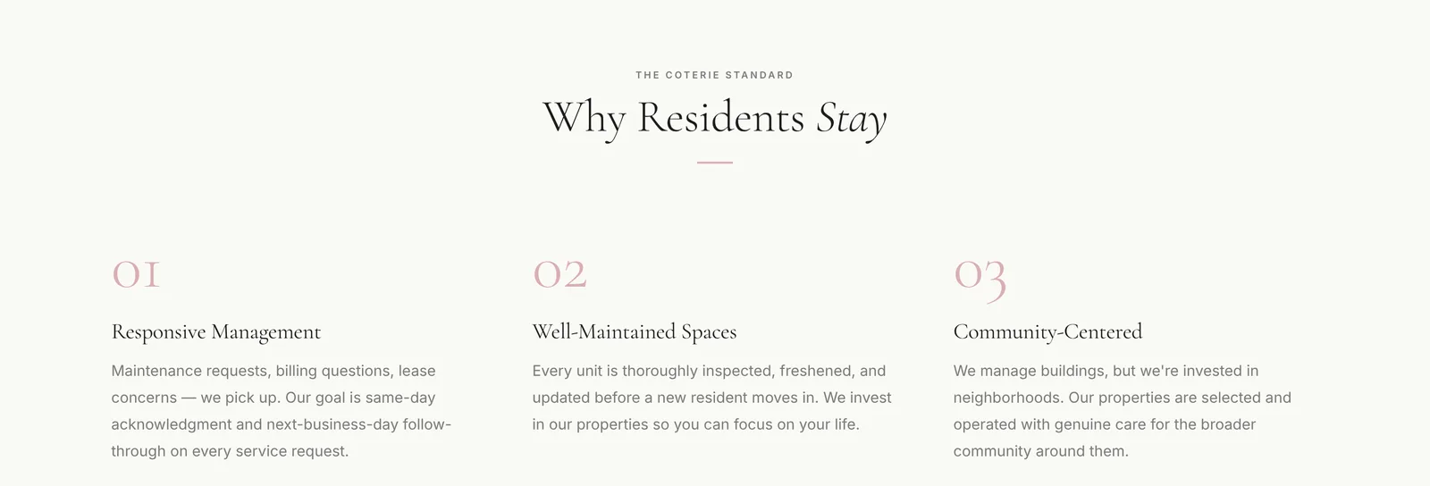 Why residents stay: three promises
