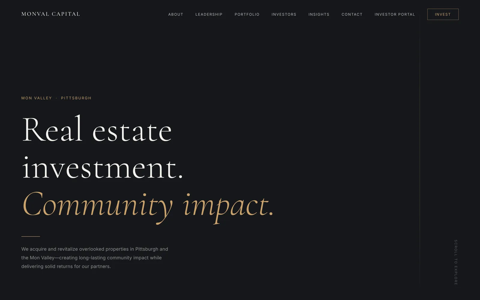 Monval Capital homepage: Real estate investment. Community impact.