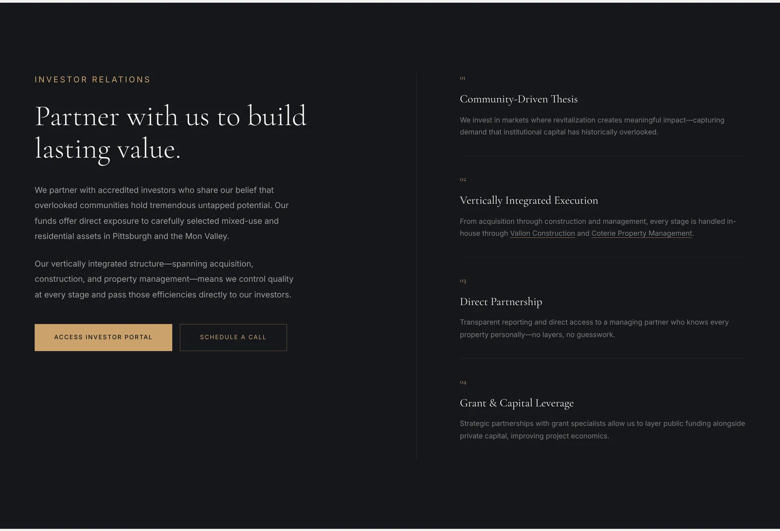 Investor relations section with four reasons to partner